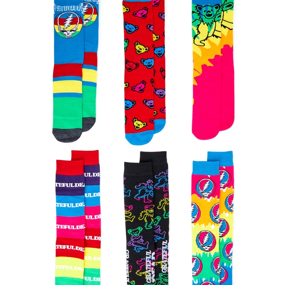 Grateful Dead Socks- 6 Pack of Deadhead Designs. Grate Gift! - Picture 2 of 10